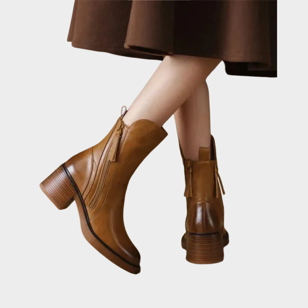 Gabriella | Comfortable Leather Ankle Heeled Boots
