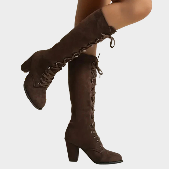 Selene | Lace-Up High Heel Suede Boots