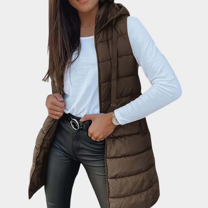 Sienna | Sleeveless Hood Long Puffer Vest