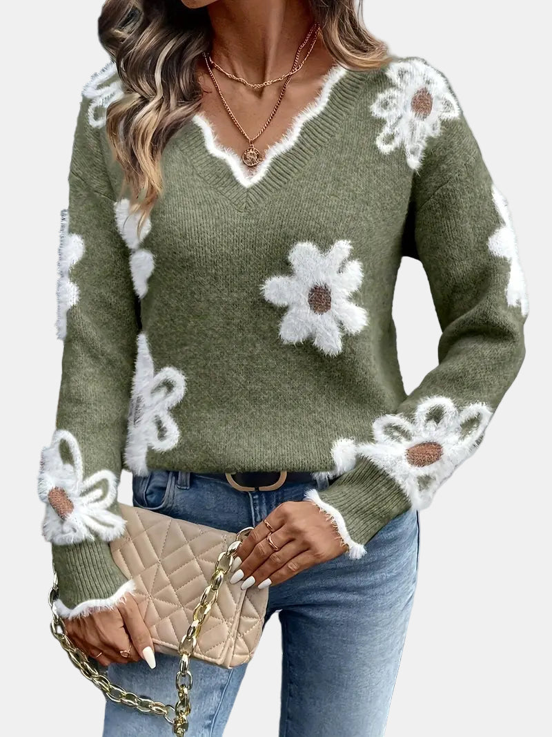 Charlotte | Timeless V-Neck Floral Sweater