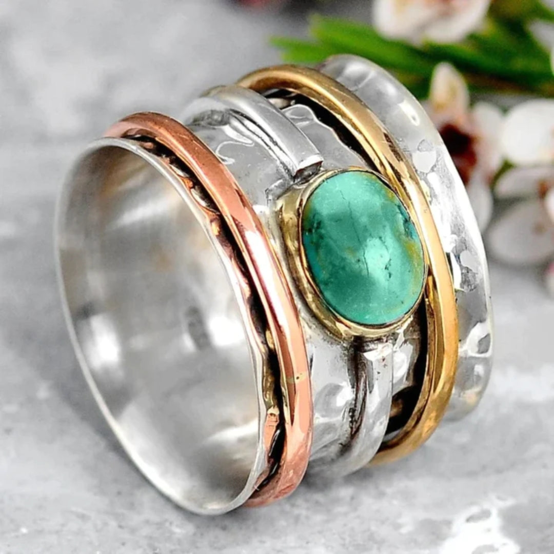 MANDY | ELEGANT GOLD AND SILVER TURQUOISE RING