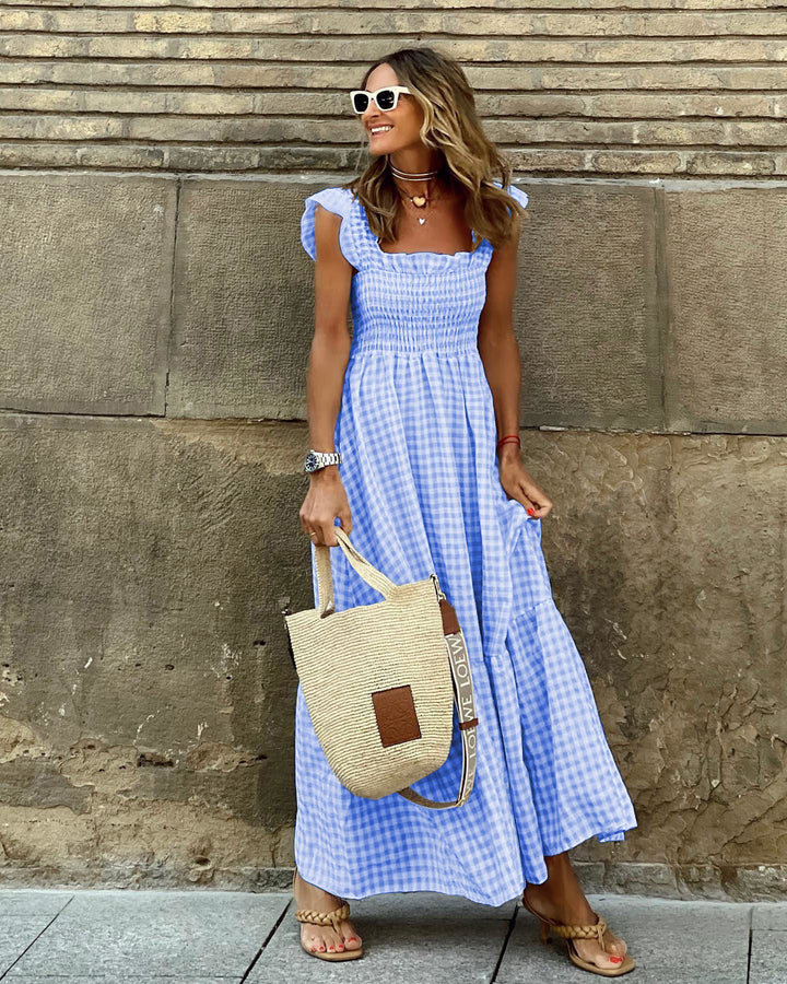 AMANDA | Chic Retro Plaid Smocked Dress
