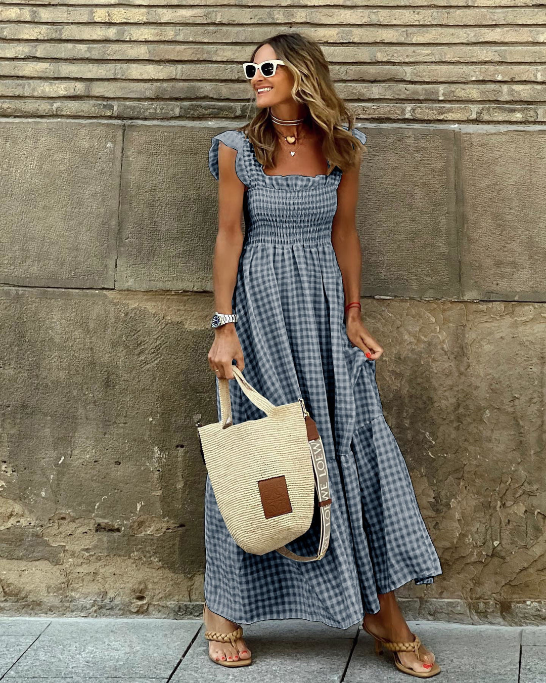 AMANDA | Chic Retro Plaid Smocked Dress