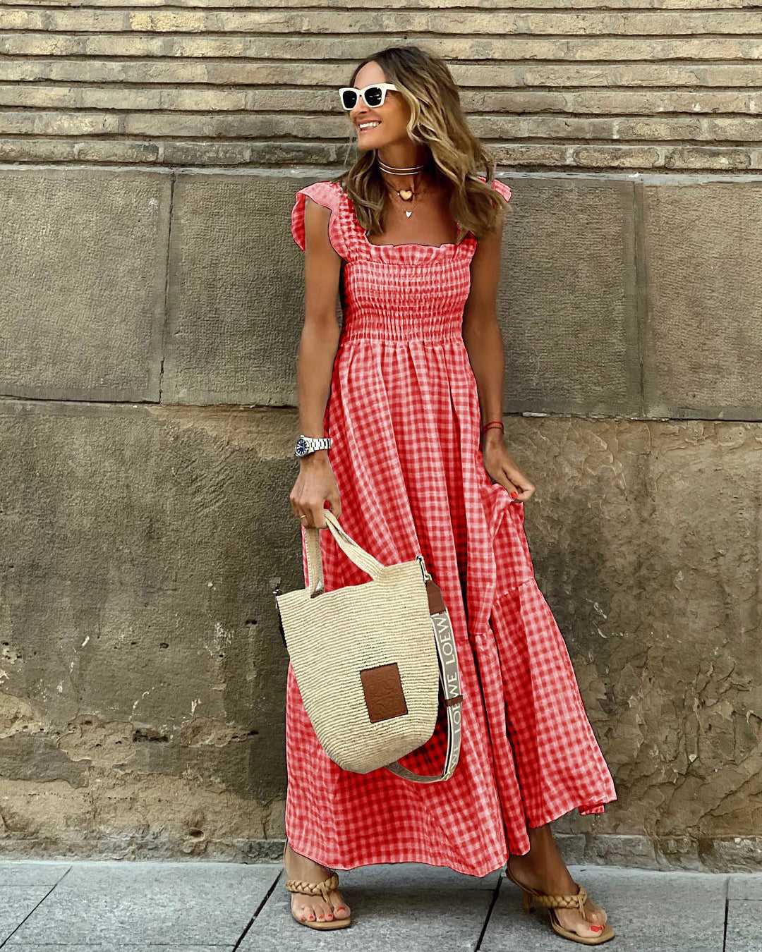AMANDA | Chic Retro Plaid Smocked Dress