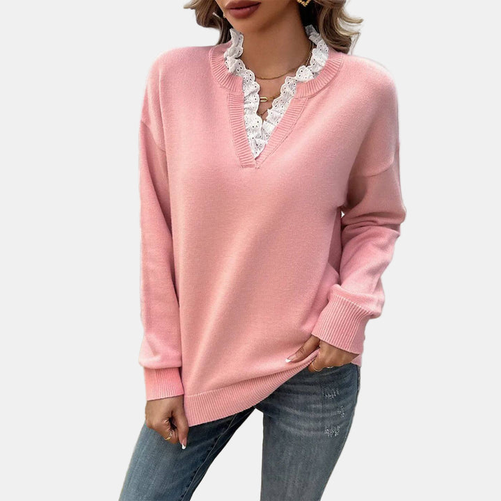 Rhea | Elegant Lace-Collared Sweater