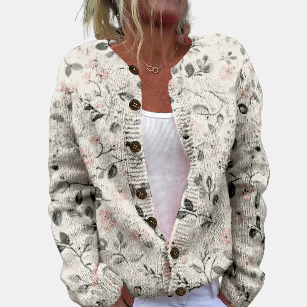 Julitta | Chic Gray Falling Flowers Cardigan