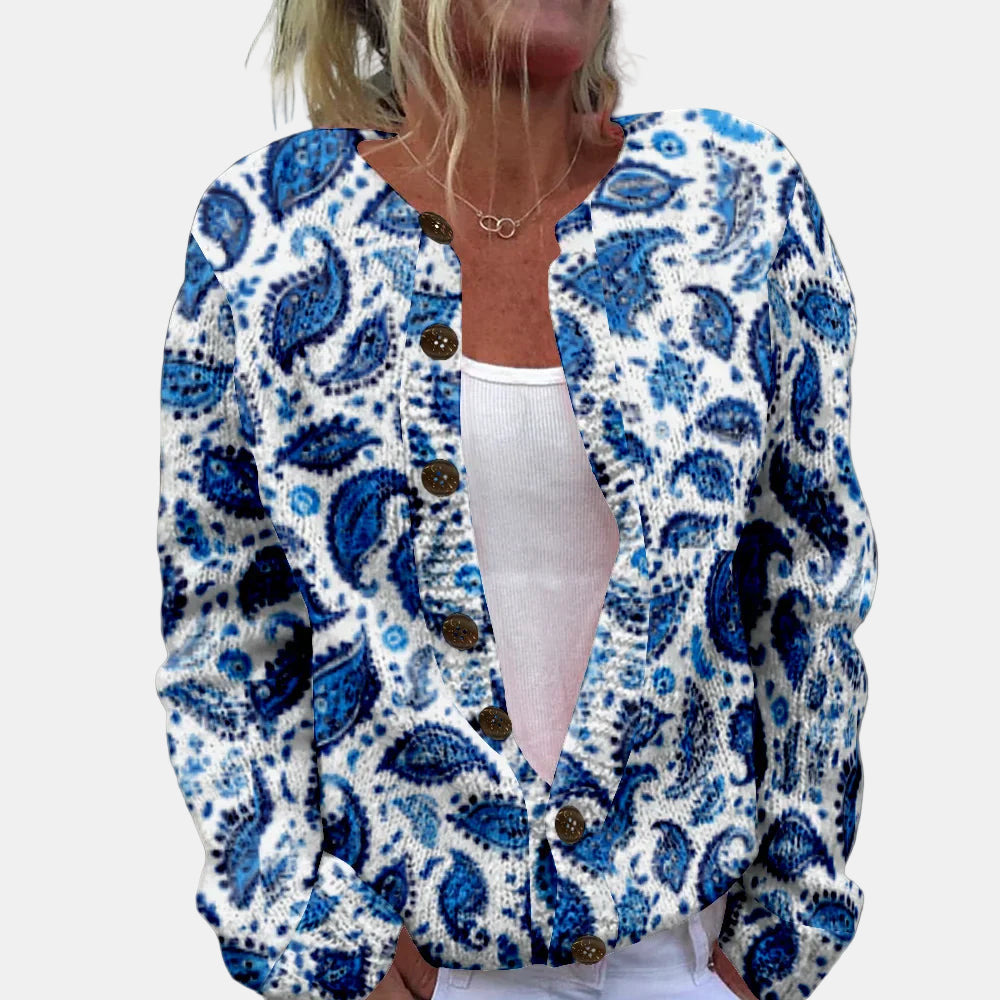 Arabella | Blue Leaves Print Cardigan