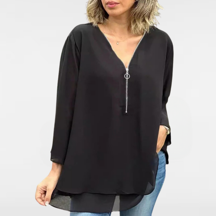 Eloise | Flowy Half Zipper Sleeve Blouse