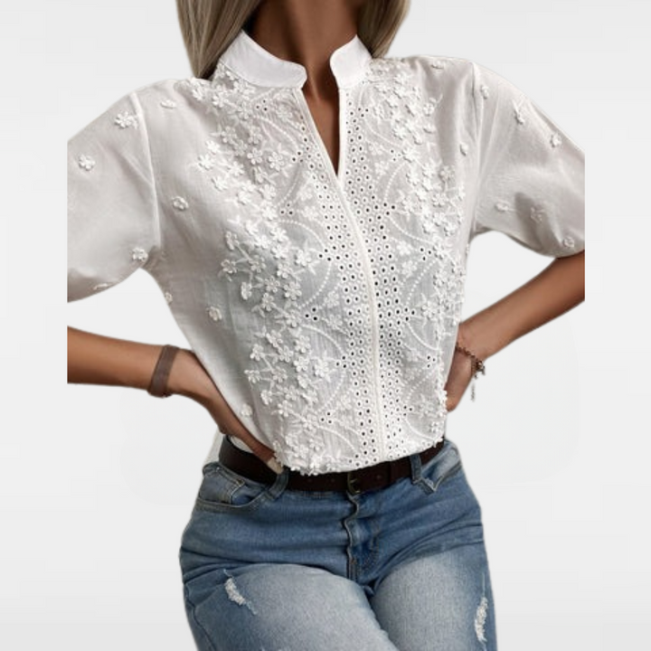 Cora | Chic Floral Embroidery Blouse