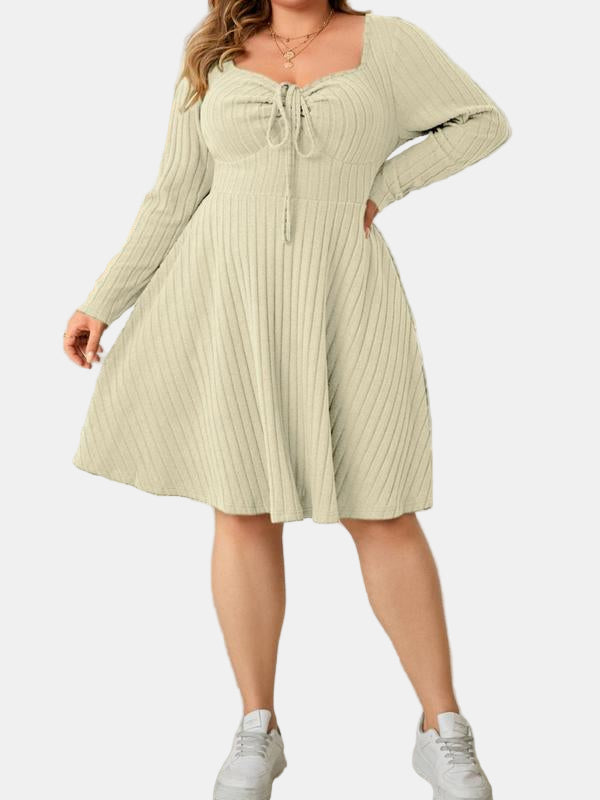 Charmagne | Ribbed Sweetheart Neck Fall Dress