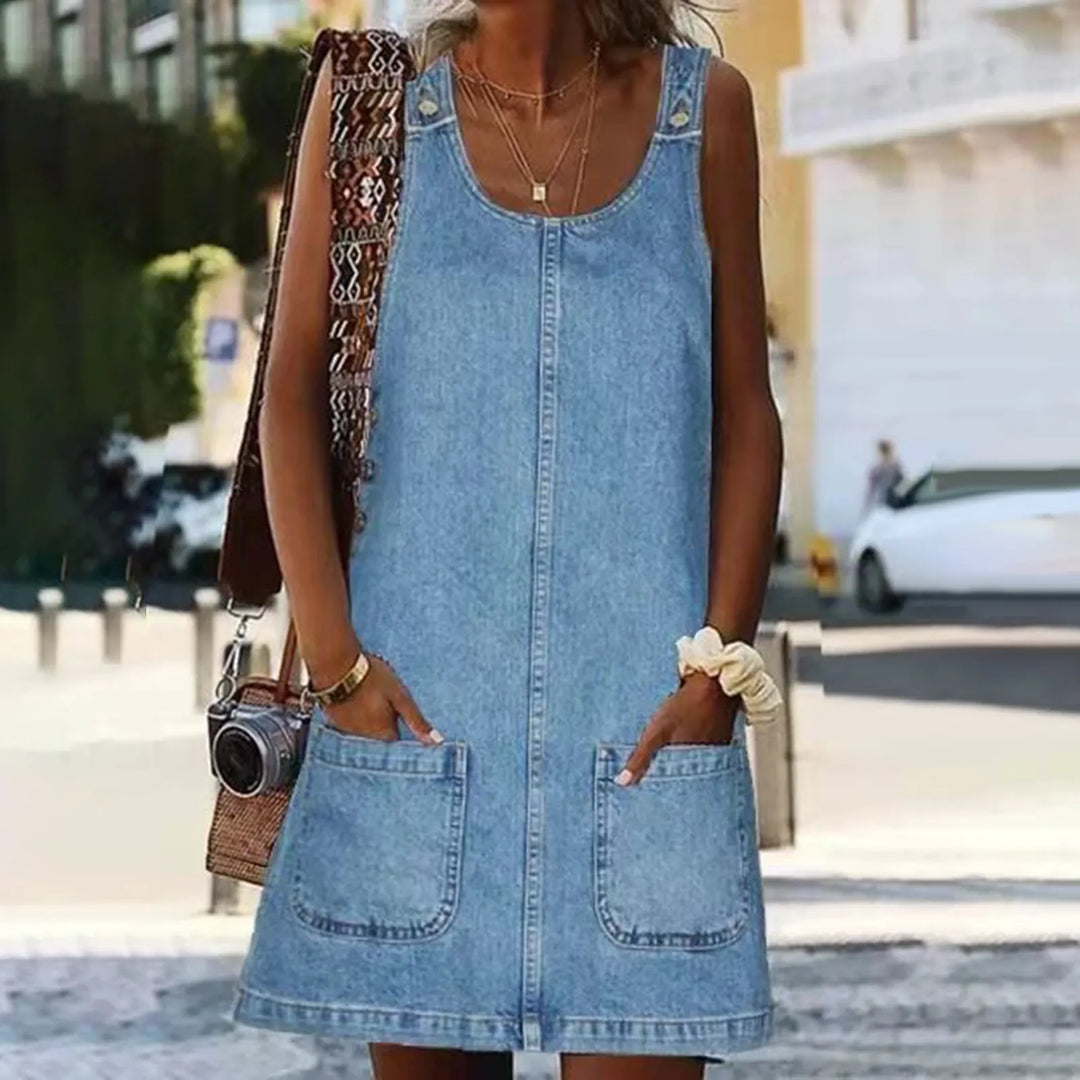 THEA | SLEEVELESS DENIM MINI DRESS