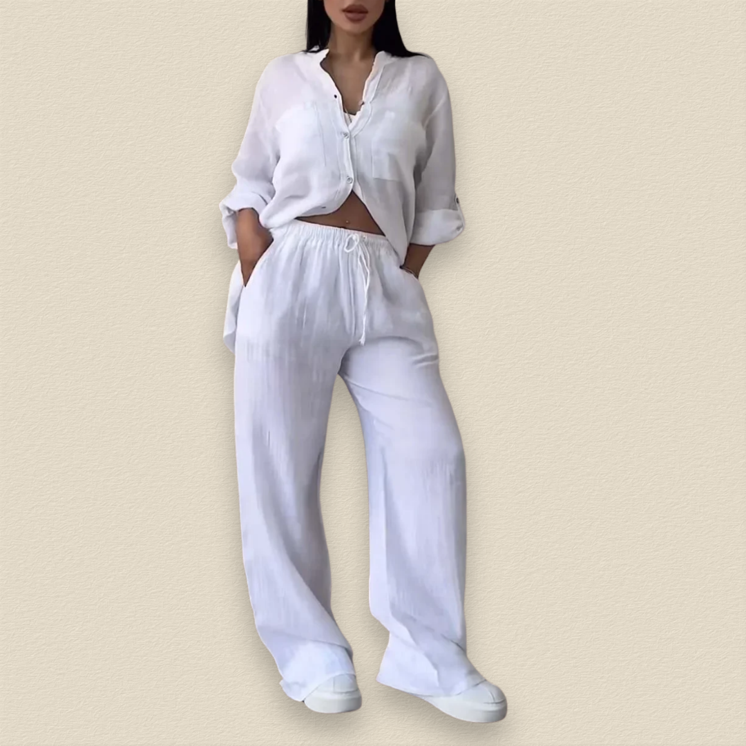 Serelinne | Linen Blend Top and Pants Set