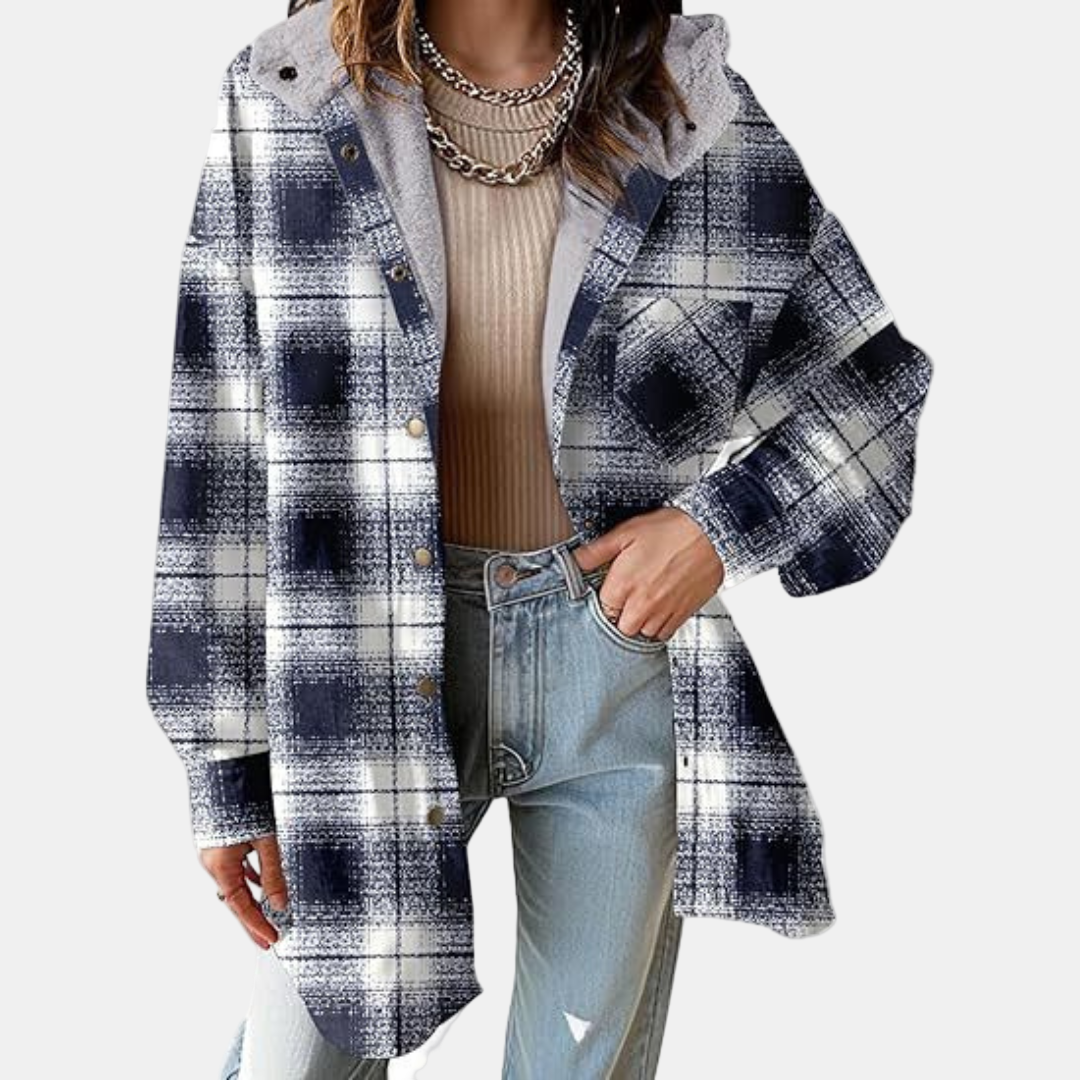 Cora | Relaxed Fit Hooded Plaid Jacket