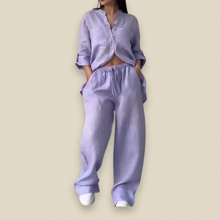Serelinne | Linen Blend Top and Pants Set