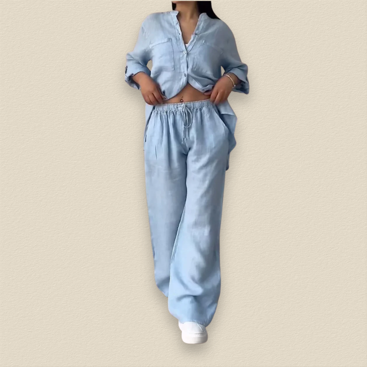 Serelinne | Linen Blend Top and Pants Set