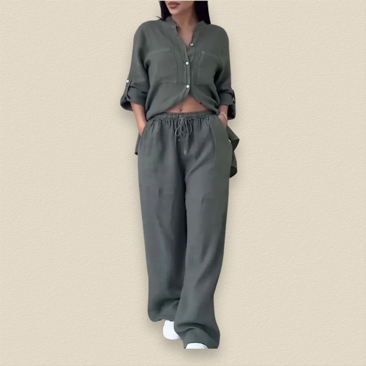 Serelinne | Linen Blend Top and Pants Set