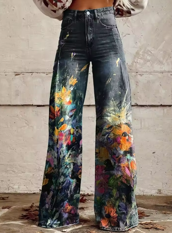JESSICA | CHIC FLORAL ART WIDE-LEG JEANS