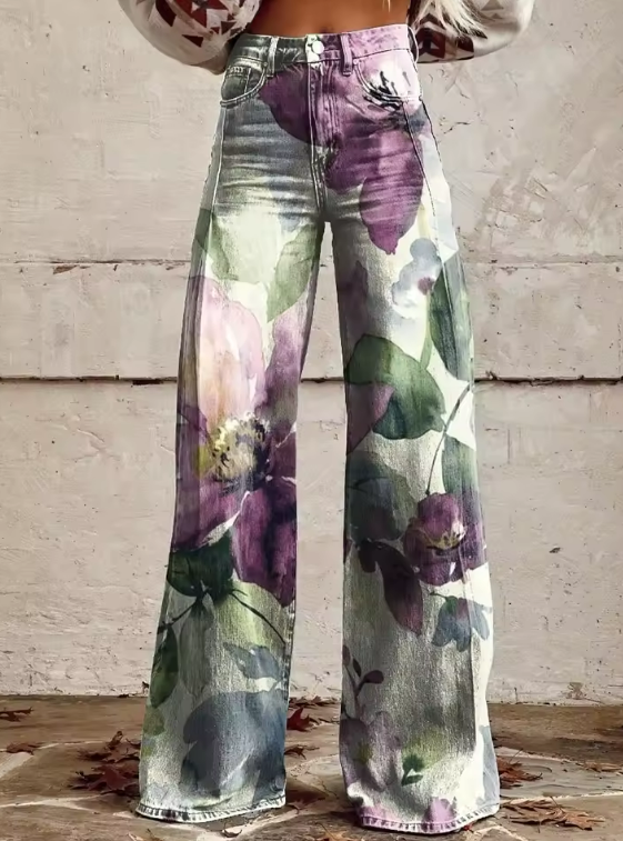 Marissa | Floral Art Wide-Leg Jeans