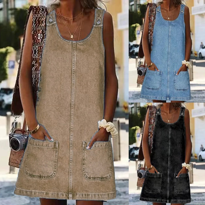 THEA | SLEEVELESS DENIM MINI DRESS
