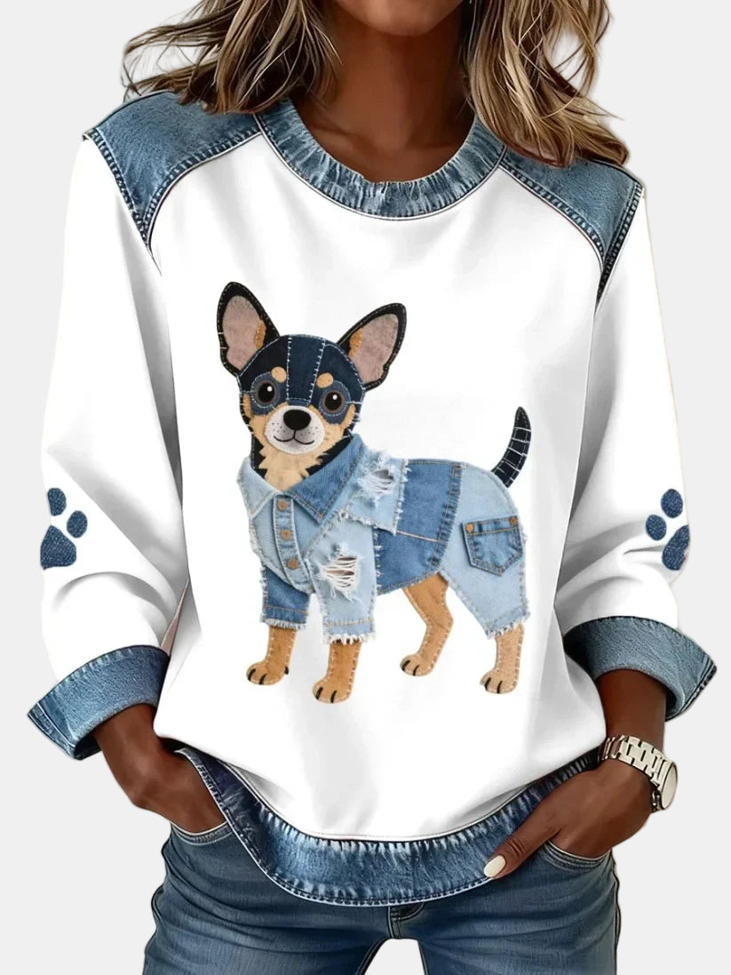 Sadie | Dog Print And Patchwork Sweatshirt