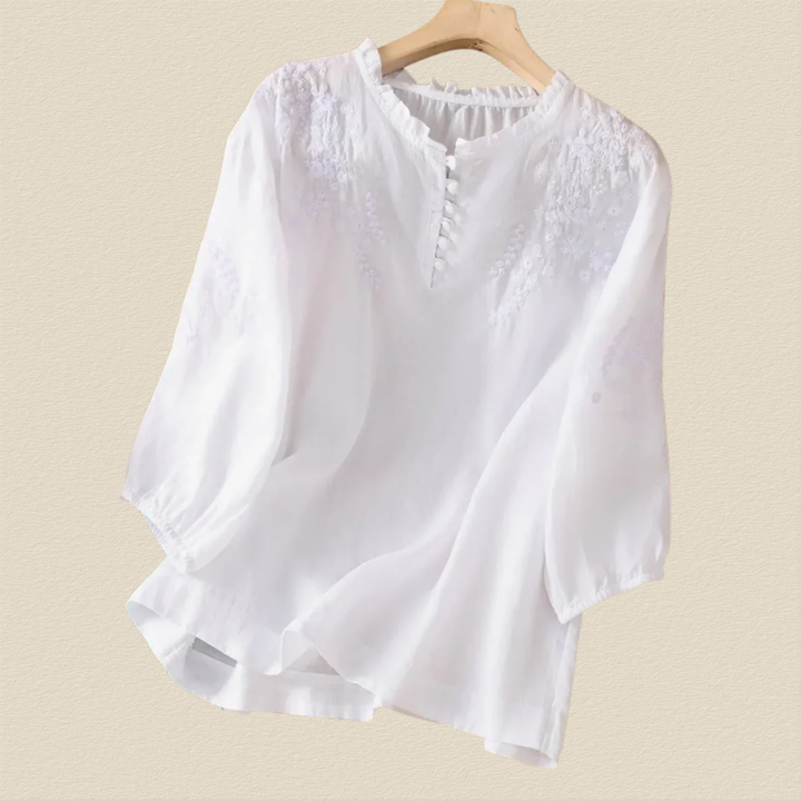 Liorinne | Embroidered Linen Floral Blouse