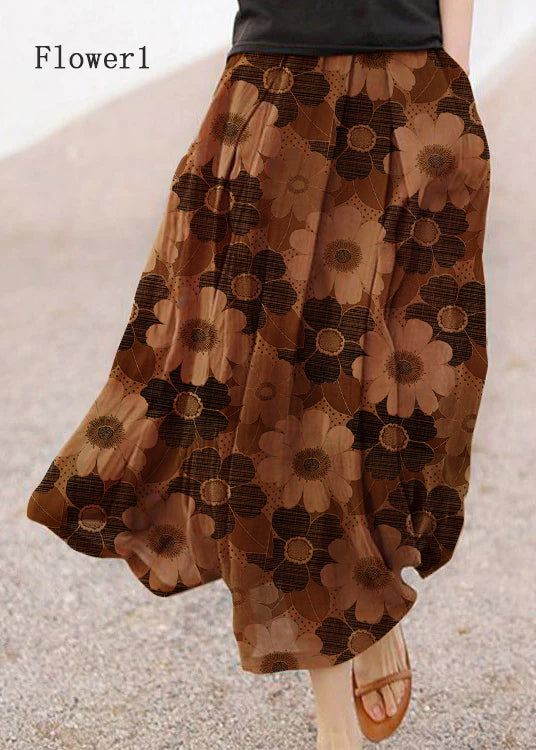 June | Retro Coffee Dot Print Skirt with Pockets
