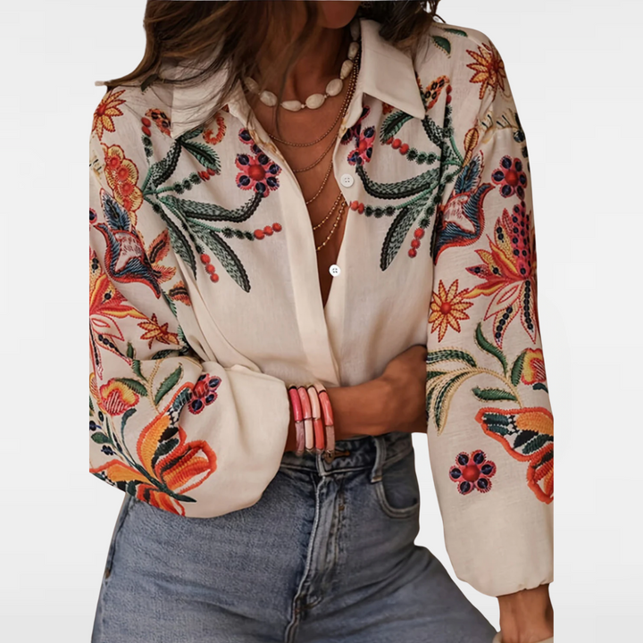 Evelina | Long puff sleeve floral shirt
