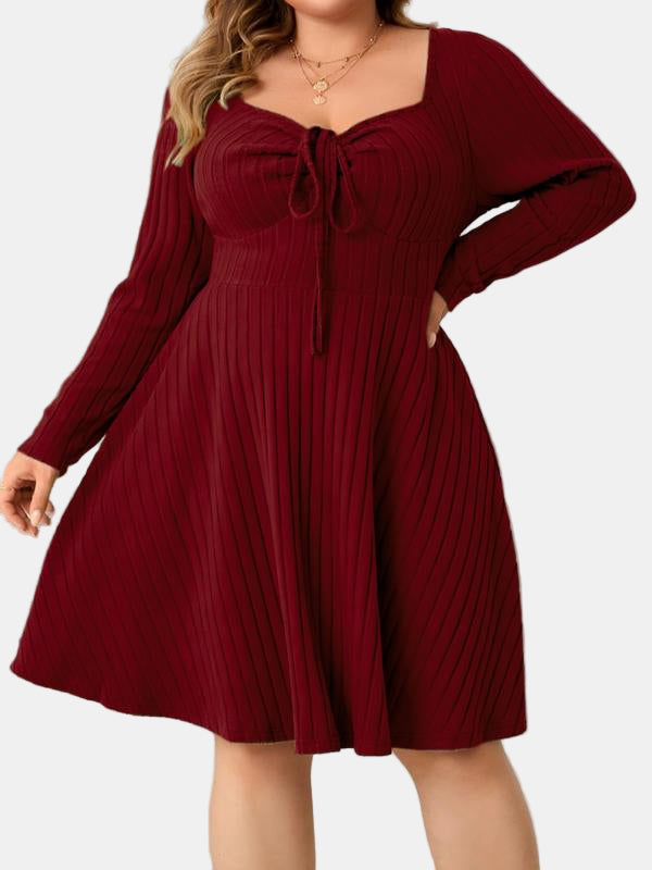 Charmagne | Ribbed Sweetheart Neck Fall Dress