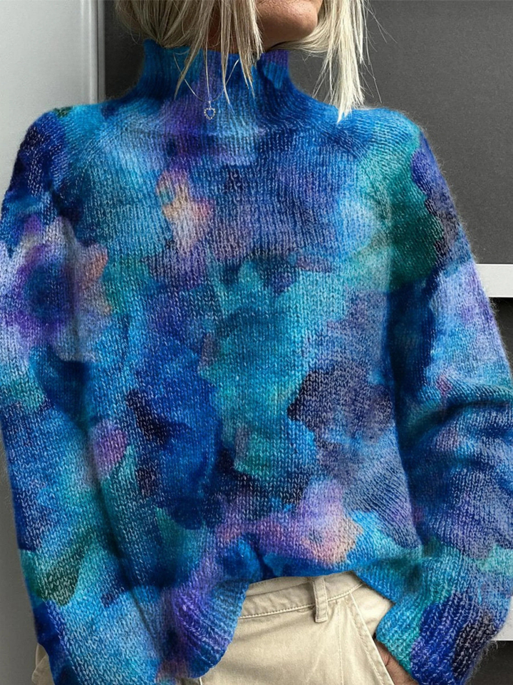 Zoe | Abstract water floral print turtleneck sweater
