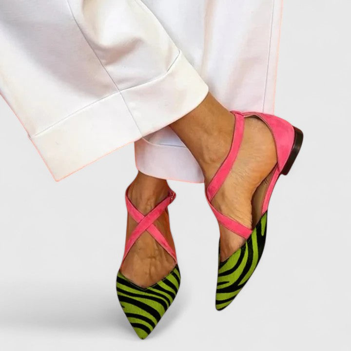 Zayenne | Colorful zebra design flat pointed shoes