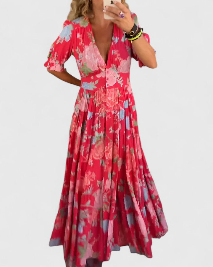 Bethany | Elegant Floral V-neck Dress