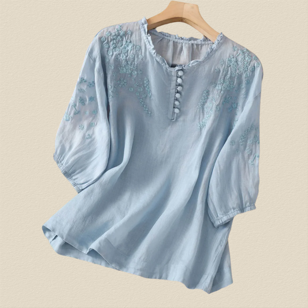 Liorinne | Embroidered Linen Floral Blouse