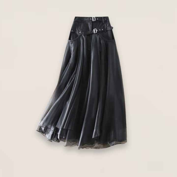Anissa | Patchwork Tulle Layered Maxi Skirt with Fitted Waist Belts