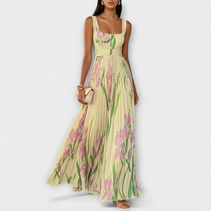 Leora | Empire‑waist pleated maxi dress