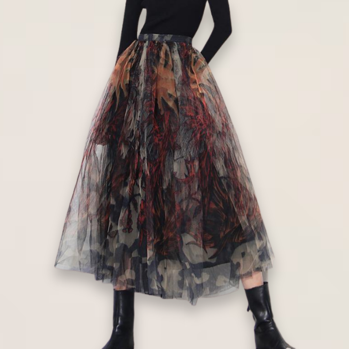 Aria | Black Lace A-Line Tulle Skirt with Fitted Waist