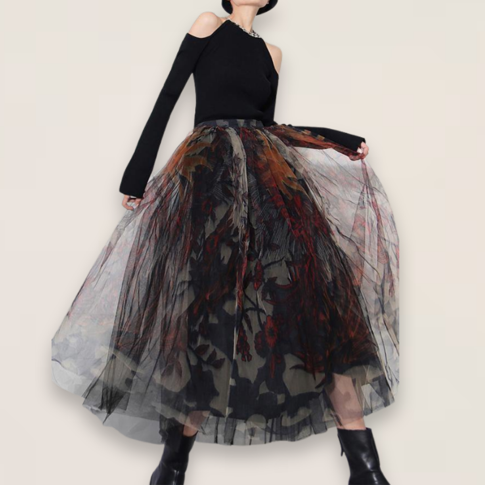 Aria | Black Lace A-Line Tulle Skirt with Fitted Waist