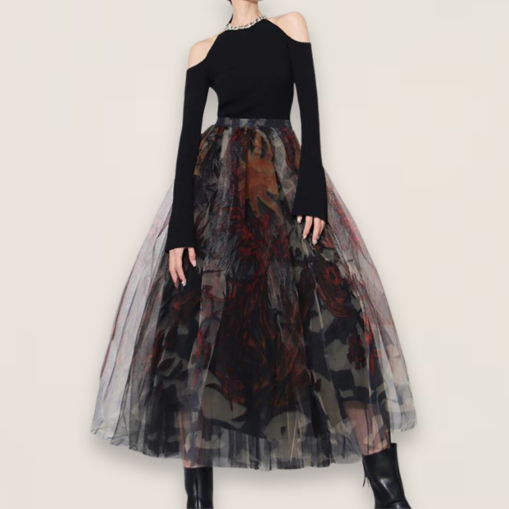 Aria | Black Lace A-Line Tulle Skirt with Fitted Waist