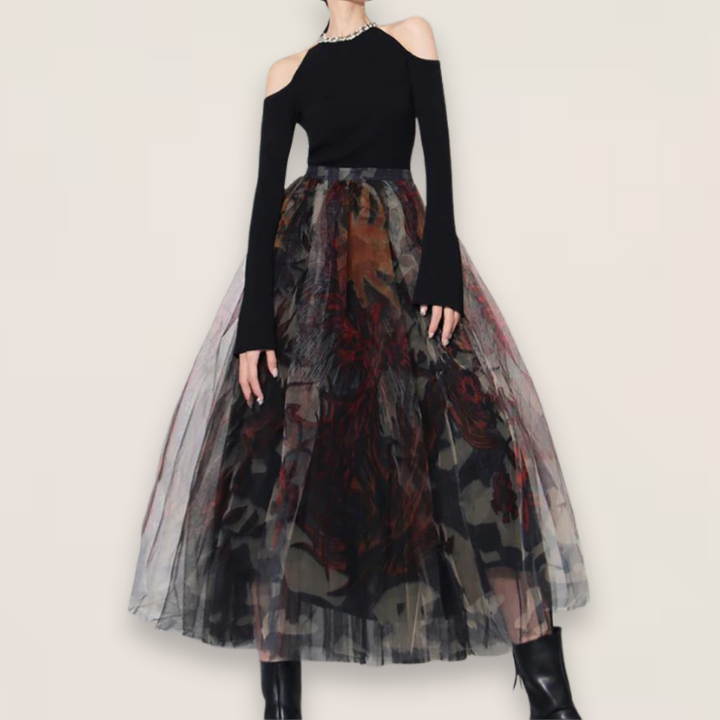 Aria | Black Lace A-Line Tulle Skirt with Fitted Waist