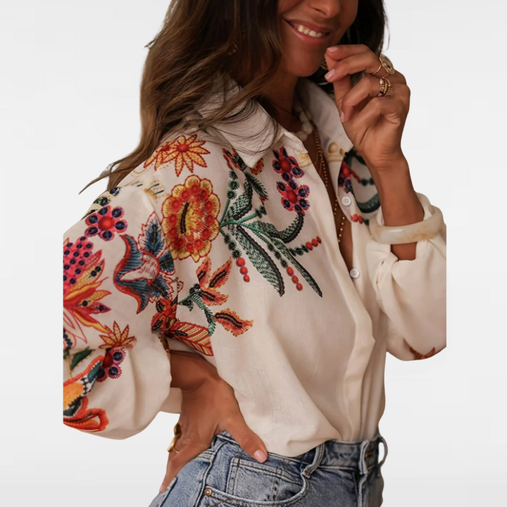 Evelina | Long puff sleeve floral shirt