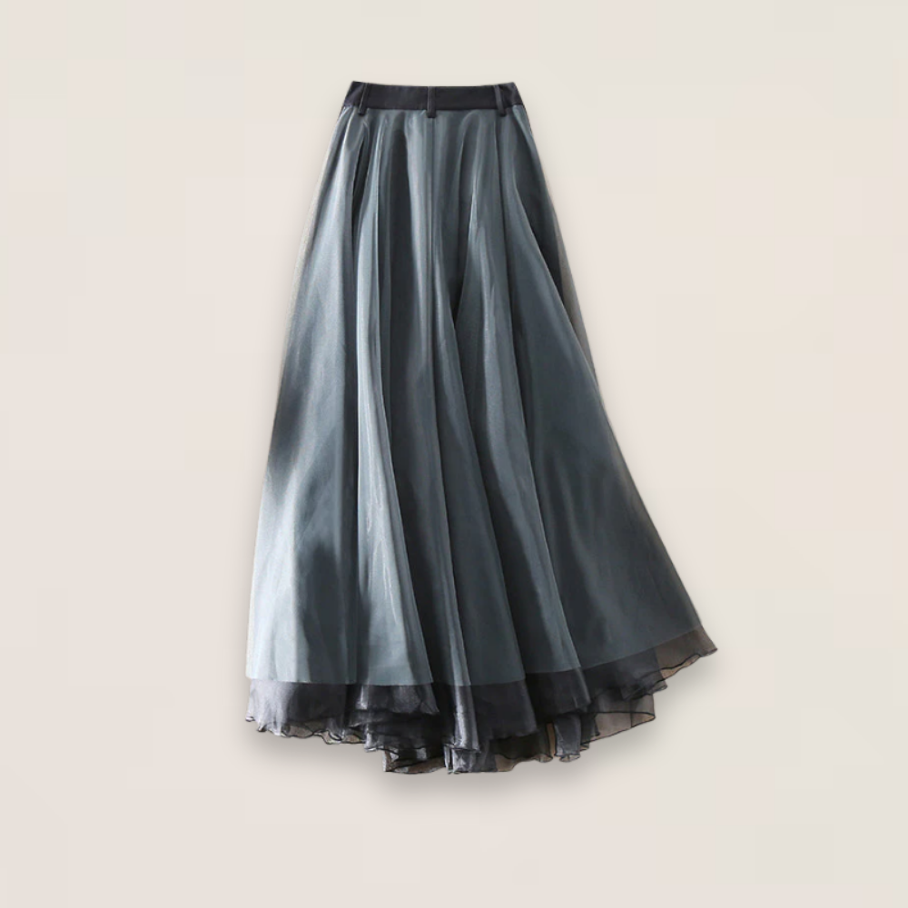 Anissa | Patchwork Tulle Layered Maxi Skirt with Fitted Waist Belts