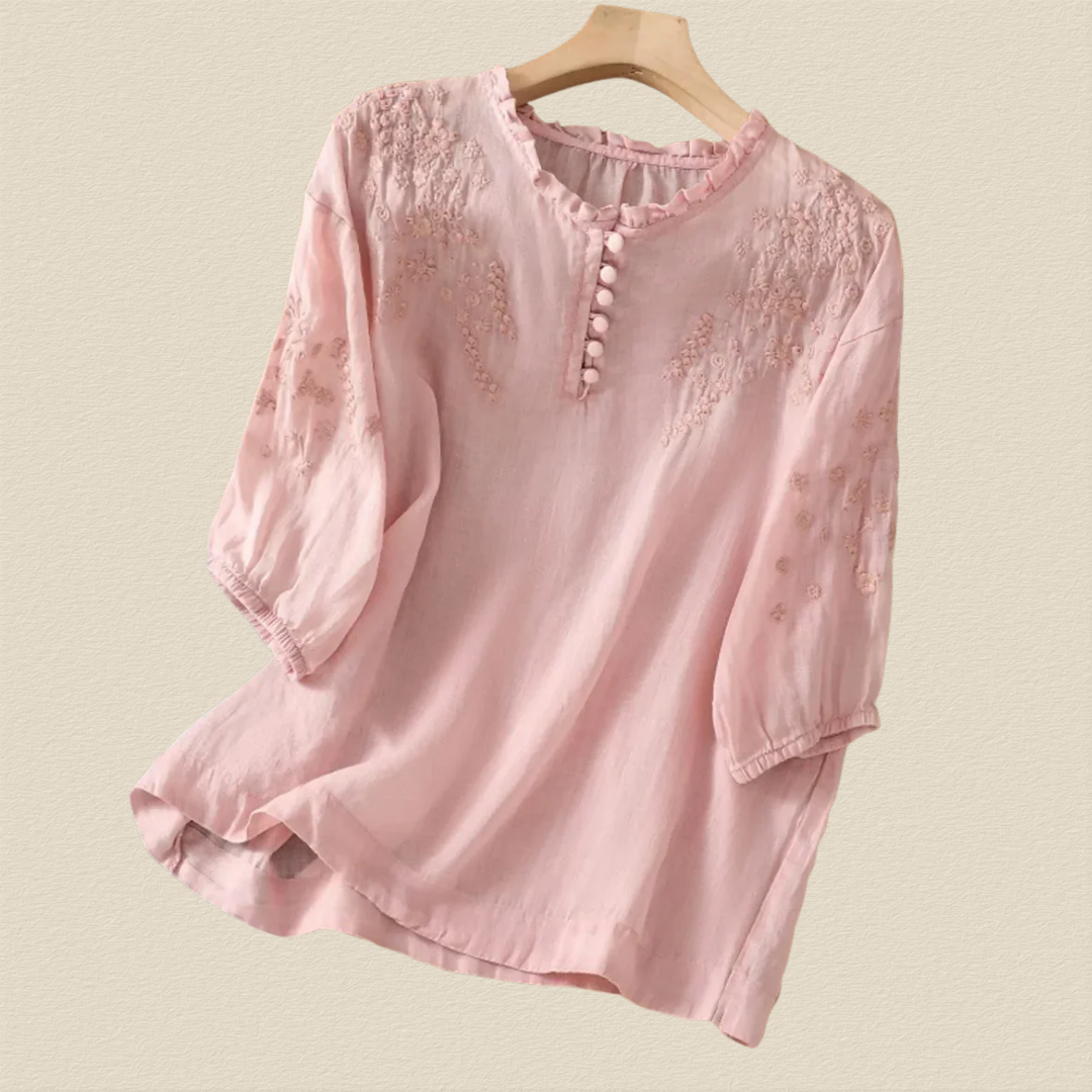 Liorinne | Embroidered Linen Floral Blouse
