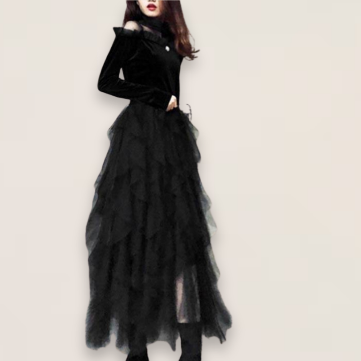 Vera | Black Tiered Organic Tulle Skirt with Elastic Waist