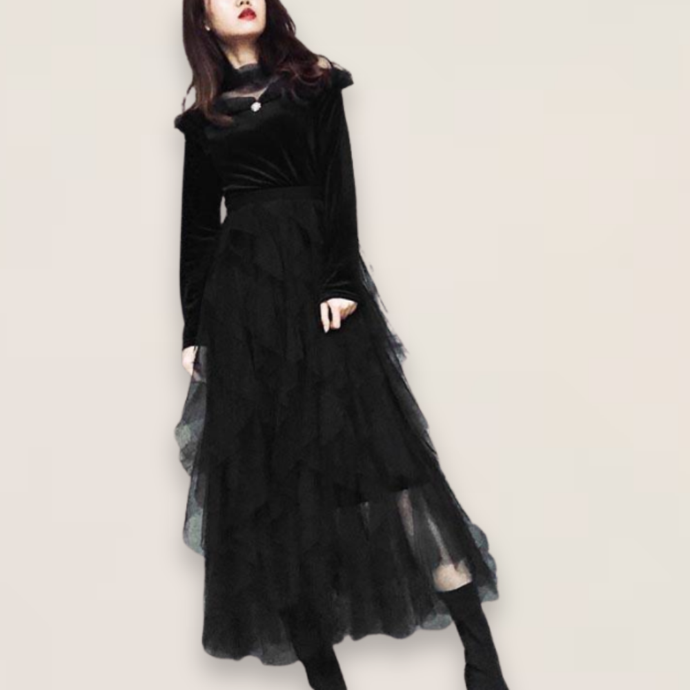 Vera | Black Tiered Organic Tulle Skirt with Elastic Waist