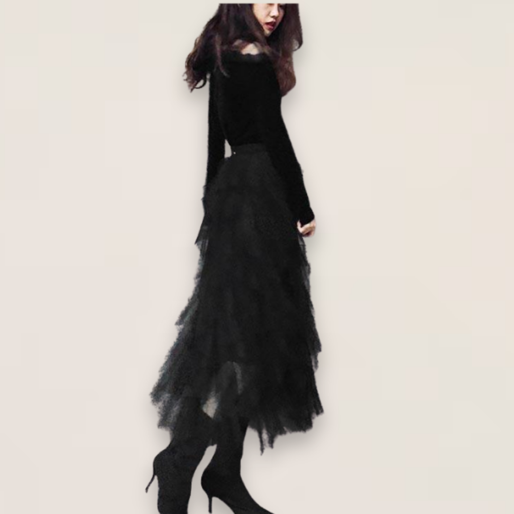 Vera | Black Tiered Organic Tulle Skirt with Elastic Waist