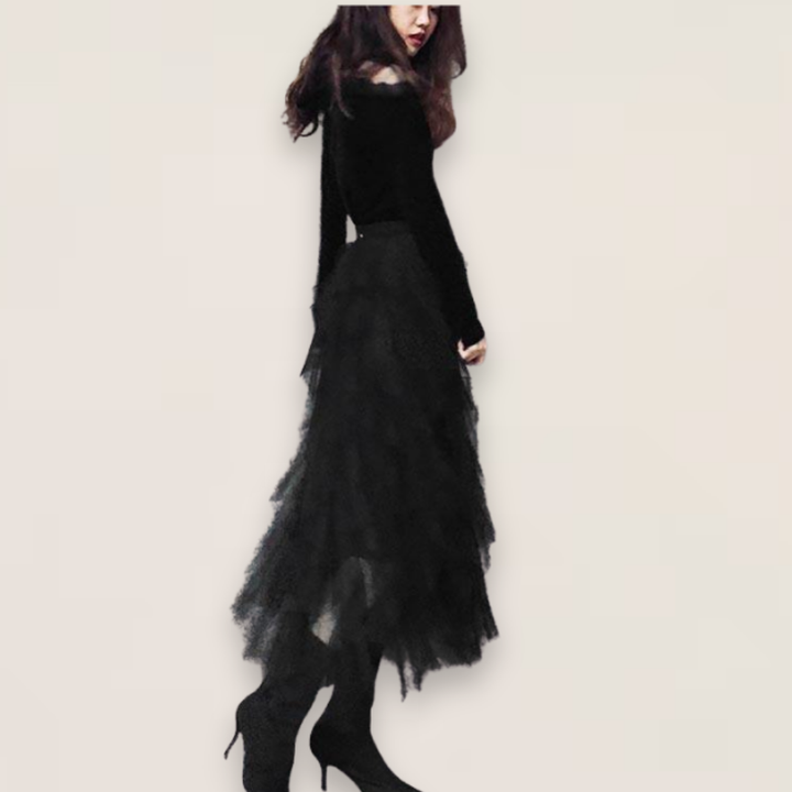 Vera | Black Tiered Organic Tulle Skirt with Elastic Waist