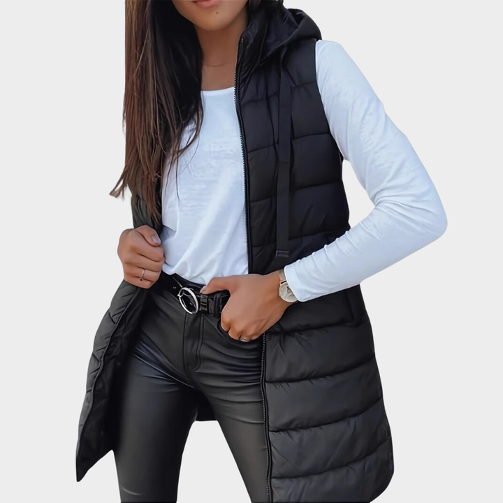 Phoebe | Sleeveless Hooded Long Puffer Vest