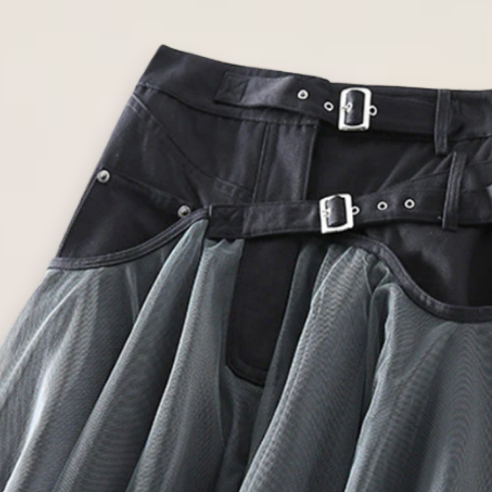 Anissa | Patchwork Tulle Layered Maxi Skirt with Fitted Waist Belts