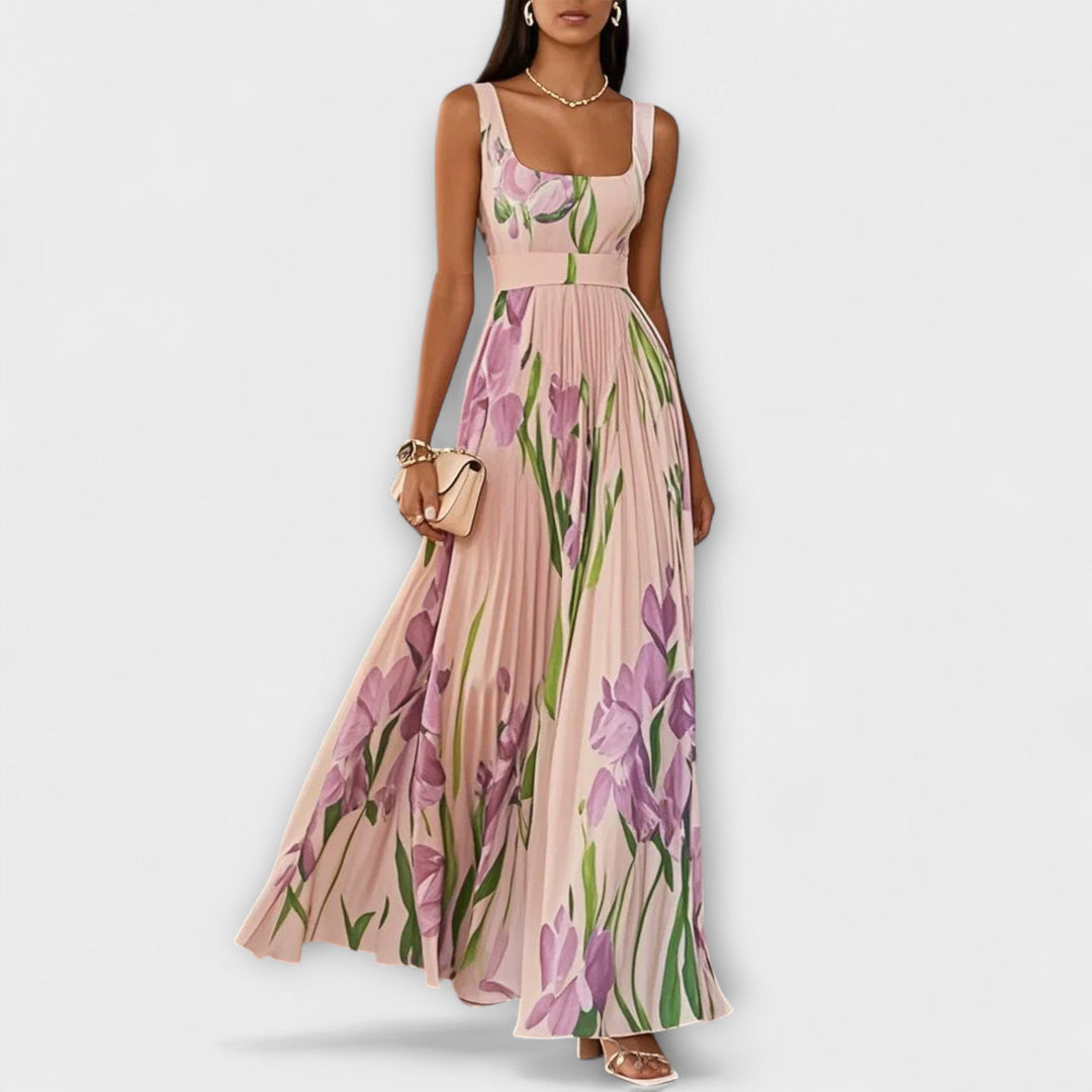 Leora | Empire‑waist pleated maxi dress