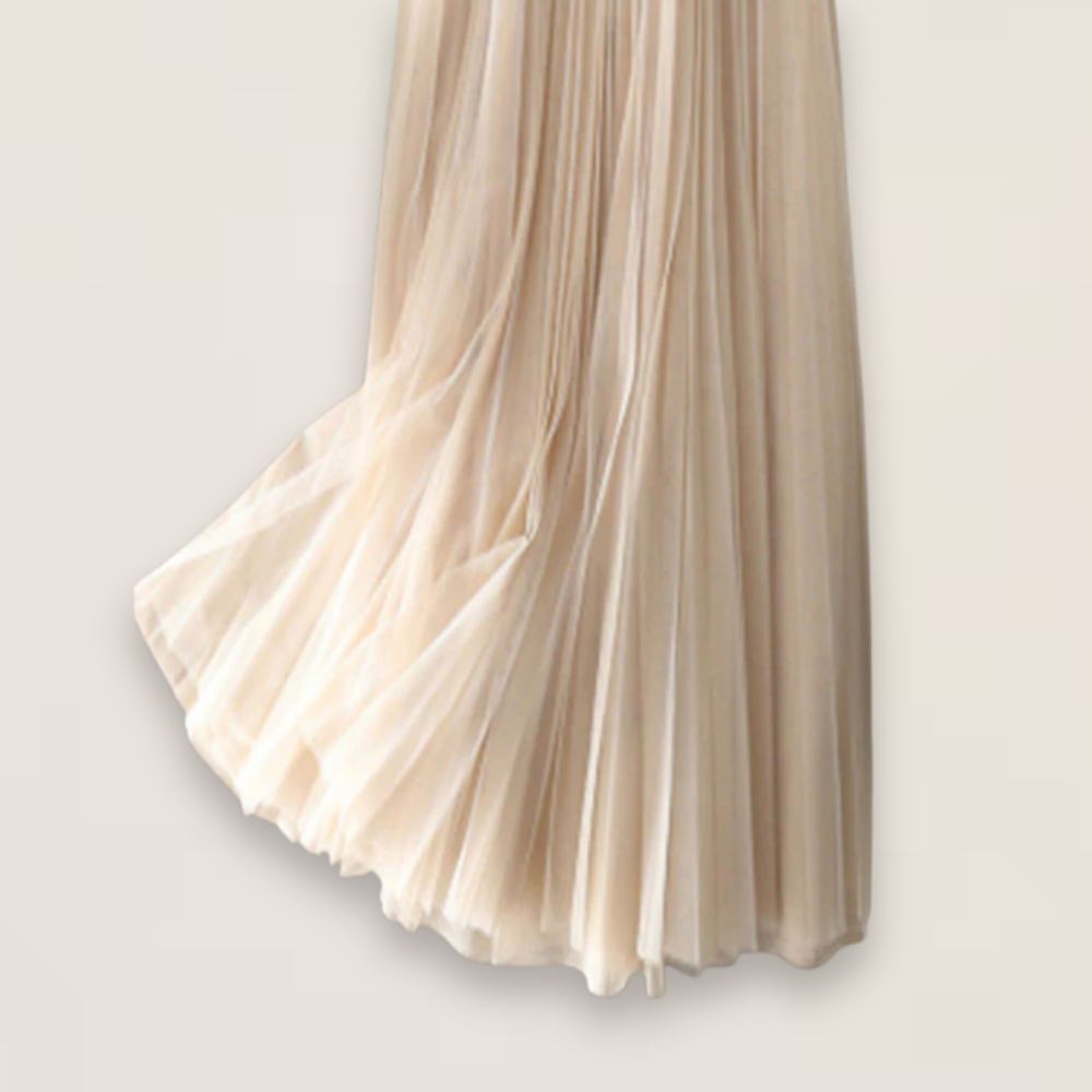 Clara | Apricot Patchwork Pleated Tulle Skirt with Elastic Waist