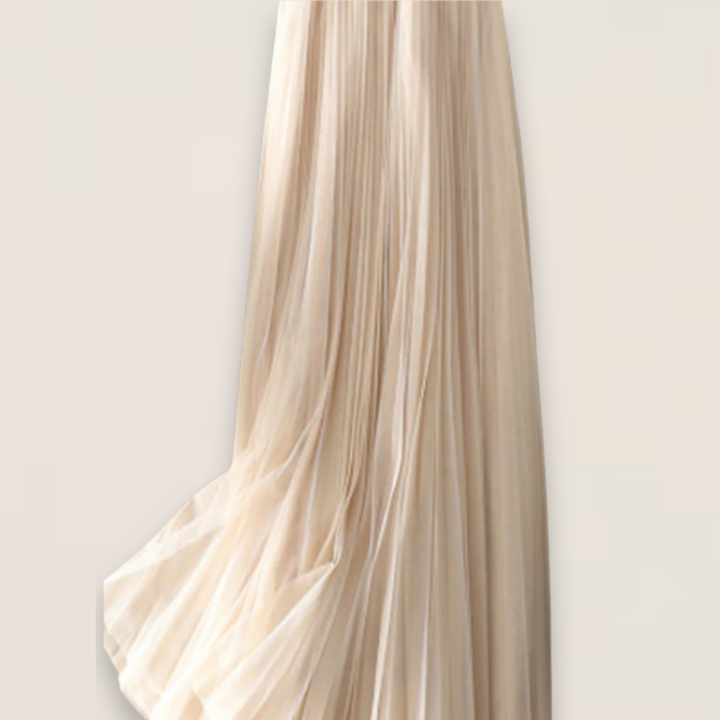 Clara | Apricot Patchwork Pleated Tulle Skirt with Elastic Waist